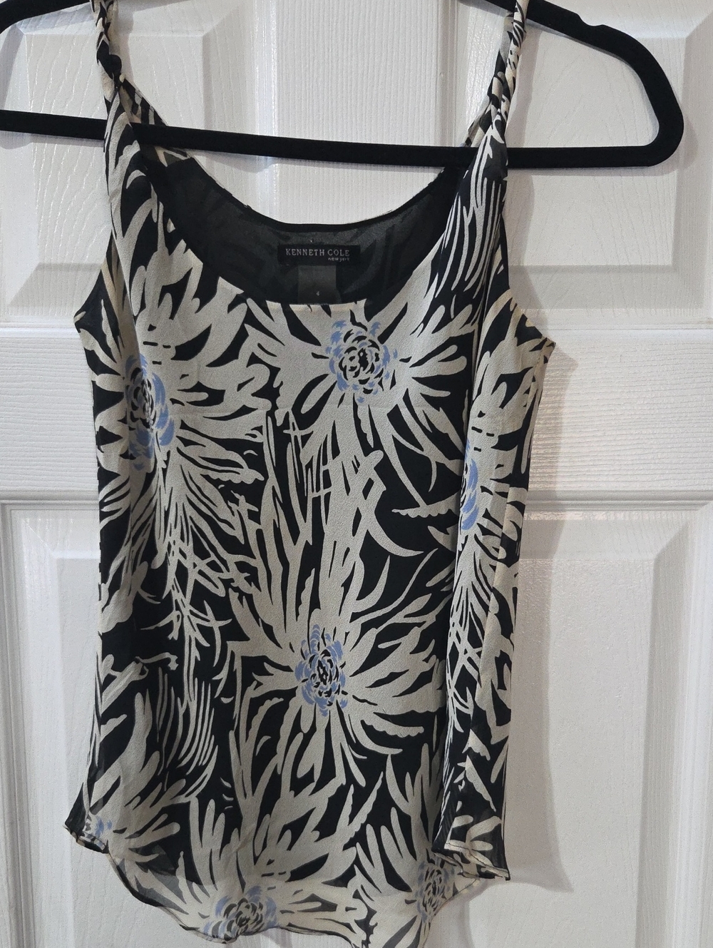 Kenneth Cole Black and Cream Floral Camisole with Blue Accents